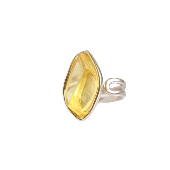 Lemon Baltic Amber Sterling Silver Adjustable Ring – Handmade - Picture 2 of 6